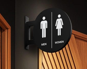 Double Sided Restroom Sign: Indoor Outdoor PVC, Wall Mounted