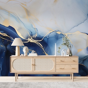 Removable Wallpaper, Custom Wall Size, Navy Gold, Wall Decor, Peel & Stick Wall Mural, 24/48&quot; Panel Cut, Self Adhesive