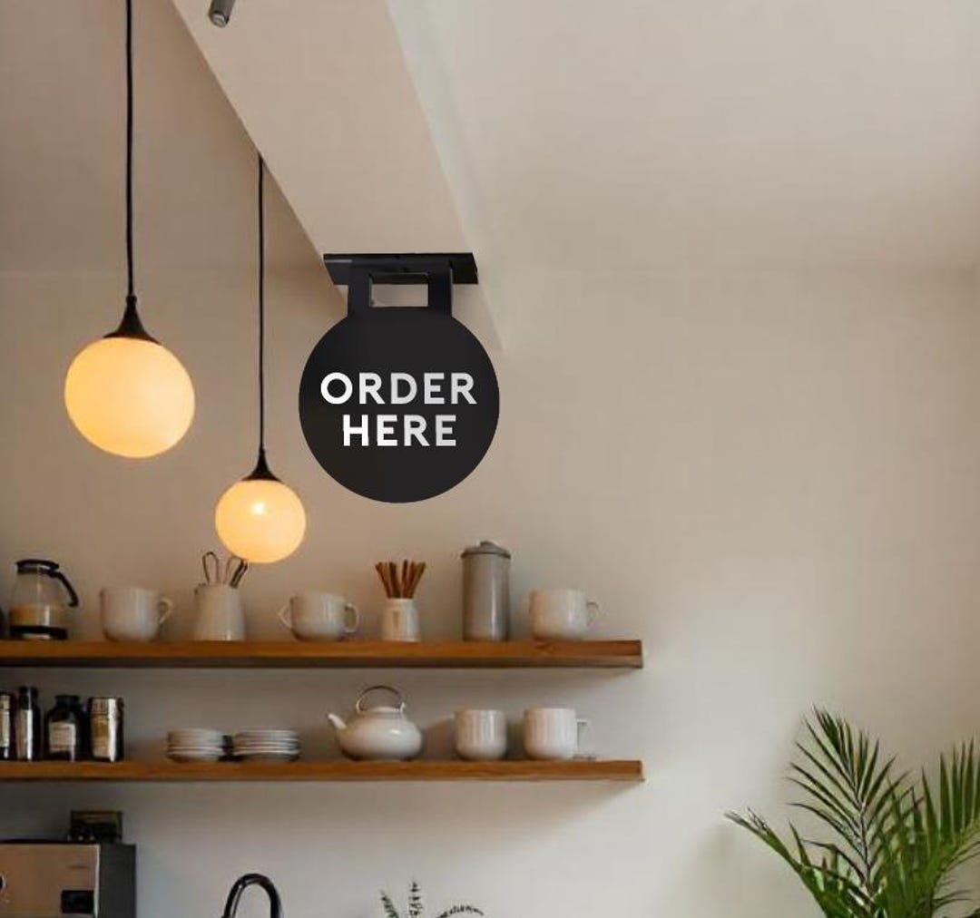 Food Court Cafe Custom Business Order Here Sign, Hanging Sign, Double ...