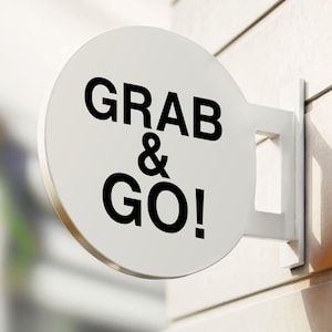Restaurant Café Bar Custom Business Grab & Go Sign, Hanging Sign, Double Sided Outdoor Sign, Round Storefront Sign, Business Logo Sign
