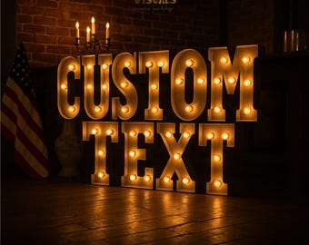 Custom Marquee Letter Sign – Light Up Metal Letters with Bulbs – Vintage Style Stainless Steel Sign for Weddings, Events & Business Decor