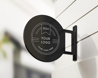 May include: Black round sign with a white circle containing the text "2024", "YOUR LOGO", and "YOUR LOGO HERE".