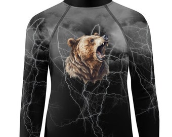 Kids Bear BJJ Rash Guard, Jiujitsu, Brazilian Jiu Jitsu, Funny rash guard, BJJ long sleeve rash guard, Bear Lightening Shirt, Awesome