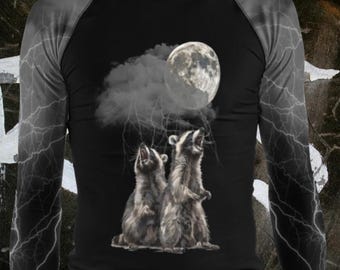 Men’s BJJ Raccoon Rash Guard – Funny No-Gi Jiu Jitsu Shirt – MMA Grappling Training Top – Animal Rash Guard Gift for Him - Lighting Raccoon
