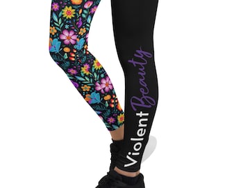 Womens Floral Leggings, Comfortable Legging, Purple Flower, Floral Design, Everyday wear, Stretchy Leggings, XS - XL, Ladies Fashion Legging