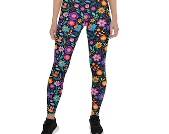 Womens Floral Leggings, Comfortable Legging, Purple Flower, Floral Design, Everyday wear, Stretchy Leggings, XS - XL, Ladies Fashion Legging