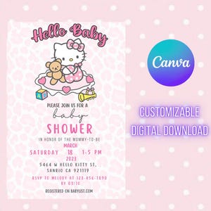 Hello Baby Girl Baby Shower Party Invite Kitty Template | Digital ...