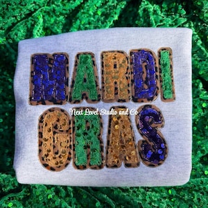 MARDI GRAS double stacked cheetah print sequin appliqué Sweater|tshirt