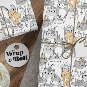 Cartoon Grumpy Cat Wrapping Paper | Funny Sarcastic Birthday Gift Wrap | White Elephant Gag Gift | All Occasion Humor