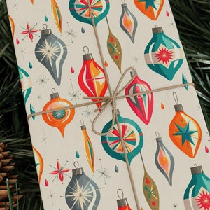 Retro MCM Christmas Wrapping Paper | Holiday Gift Wrap | Mid Century Modern Christmas Paper | Festive Ornament Wrap | Vintage Holiday Decor