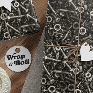 Funny Nuts and Bolts Wrapping Paper | Realistic Hardware Gift Wrap | Dad Gag Gift | All Occasion Handyman Present