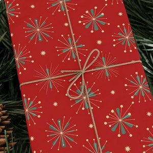 Retro MCM Christmas Wrapping Paper | Holiday Gift Wrap | Mid Century Modern Christmas Paper | Festive Ornament Wrap | Vintage Holiday Decor