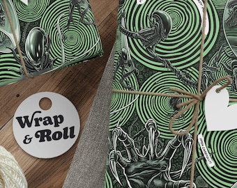 Trippy Alien Wrapping Paper | Psychedelic Xenomorph Gift Wrap | Sci-Fi Horror Paper | All Occasion Movie Fan Gift