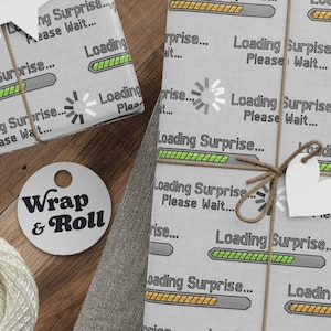 Funny Gamer Wrapping Paper | Retro Linux Mac Loading Surprise Gift Wrap | Coder Programmer Techie Birthday Paper | All Occasion Geeky Gift