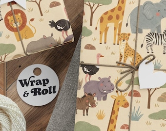 Wild One Birthday Wrapping Paper Roll, Safari Animal Kids Gift Wrap, Jungle Theme First Birthday Paper, Neutral Animal Wrap