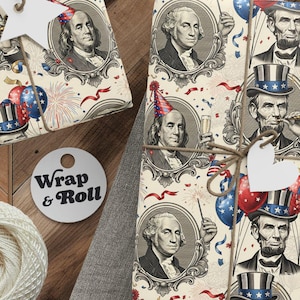 USA 250 Years Anniversary Wrapping Paper | Funny 4th of July Gift Wrap | Founding Fathers Patriotic Party Paper | History Buff Gag Gift