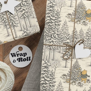 Vintage Storybook Bear Wrapping Paper | Classic Yellow Bear Christmas | Nostalgic Holiday Gift Wrap | Cottagecore Woods Scene