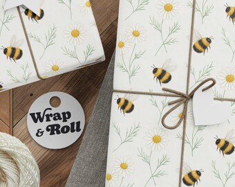 Bumblebee Daisy Wrapping Paper | Sweet as Can Bee Gift Wrap | Whimsical Floral Flower Paper for 1st Birthday, Baby Shower, Garden Lovers
