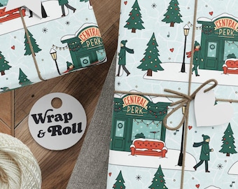 Friends TV Show Christmas Wrapping Paper | Central Perk Coffee Shop Gift Wrap | 90s Nostalgia Holiday Paper for Fans and Coffee Lovers