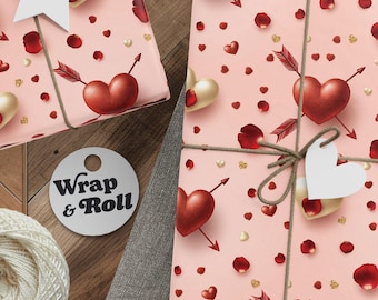 Luxury Valentine's Day Wrapping Paper | Red and Gold 3D Heart Gift Wrap | Aesthetic Romantic Stationery for Jewelry and Designer Gifts