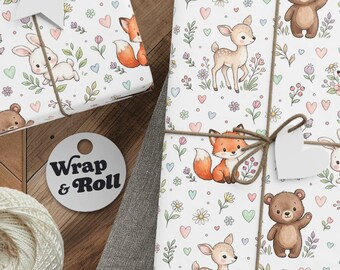 Woodland Animal Wrapping Paper | Cute Forest Creature Gift Wrap | Watercolor Nursery Paper For Kids Birthdays & Baby Showers