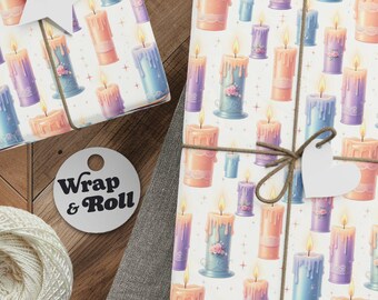Aesthetic Candle Wrapping Paper | Pastel Sparkle Gift Wrap | Whimsical Self Care Stationery for Spa Day Birthday and Bridesmaid Proposals