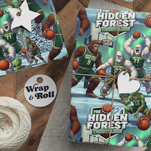 Funny Cryptid Basketball Wrapping Paper | Bigfoot Yeti Alien Gag Gift | White Elephant | All Occasion Humor