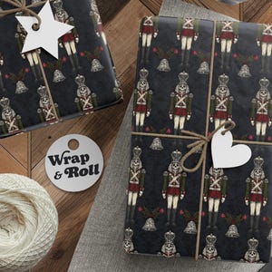 Gothic Skeleton Nutcracker Christmas Wrapping Paper, Spooky Dark Holiday Gift Wrap