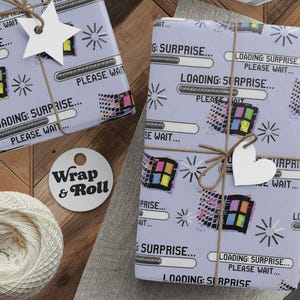 Funny Millennial Wrapping Paper | Windows 95 Loading Surprise Gift Wrap | Retro 90s Techie Birthday | All Occasion Geeky Gift