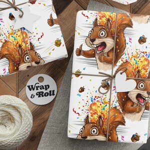 Funny Squirrel Wrapping Paper | Exploding Head Gag Gift | All Occasion Humor | Weird Birthday for Him Friend