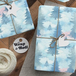 Winter Forest Wrapping Paper | Snowy Tree Gift Wrap | Pastel Holiday Paper | Dreamy Watercolor Print | Baby Shower Gift