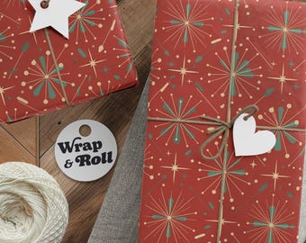 Mid-Century Modern Christmas Paper | Atomic Age Starburst Gift Wrap | Retro Holiday | 1950s Style Paper