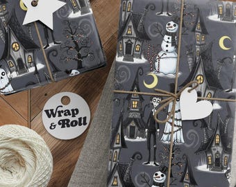 Spooky Christmas Wrapping Paper | Gothic Holiday Gift Wrap | Creepy Cute Xmas | Halloween Christmas Paper
