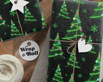 Cyber Christmas Wrapping Paper | Digital Code Tree Gift Wrap | Nerdy Gamer Holiday | Matrix Style Programmer Gift