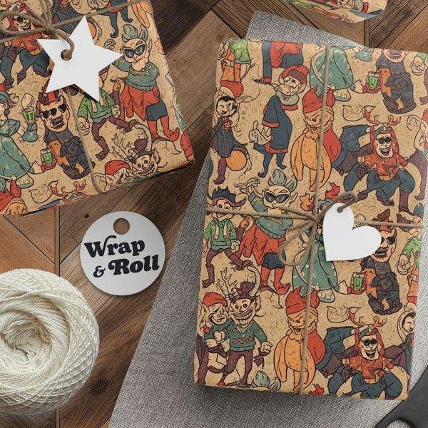 Trippy Punk Rock Elf Wrapping Paper | Rebellious Christmas Gift Wrap | Holiday Party Gag Gift | All Occasion Humor