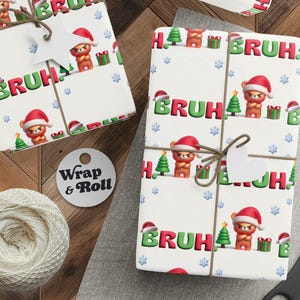 Funny Meme Wrapping Paper, Bruh Christmas Gift Wrap, Sarcastic Holiday Paper for Teens, Grumpy Bear Gag Gift, Gen Z Xmas Humor Sheets