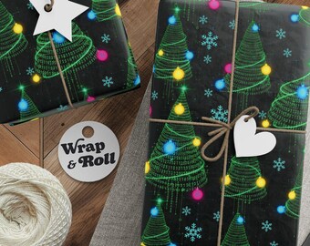 Papier cadeau de Noël cyber | Papier cadeau arbre à code binaire | Cadeau pour geek gamer | Cadeau pour programmeur style Matrix