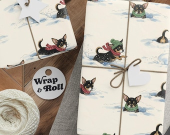 Funny Chihuahua Christmas Paper | Dog in Snow Gift Wrap | Cute Holiday | Gift for Chihuahua Mom Dad