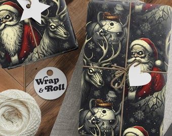 Carta da regalo di Babbo Natale Zombie | Carta da regalo di Natale gotica | Carta da regalo per le feste horror | Renna scheletro spettrale | Regalo Heavy Metal