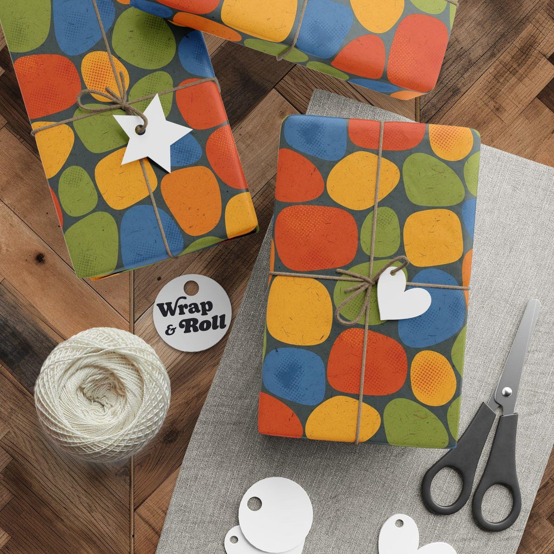 Pibble Wrapping Paper Retro Pebble Wrapping Paper | Mid-century Modern Gift Wrap | 60s Style ...