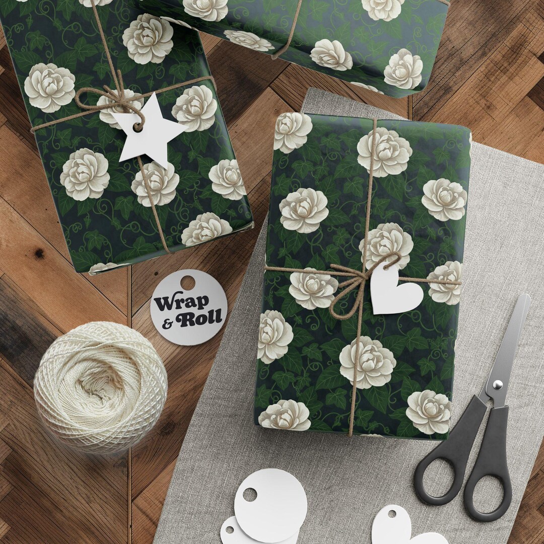 Rose Wrapping Paper | White Floral Gift Wrap | Elegant Wedding Paper ...