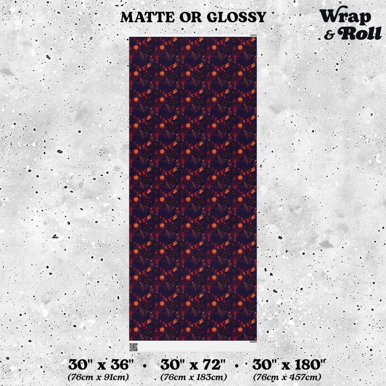 Gothic Halloween Wrapping paper | Orange and Purple Spooky Gift Wrap | Horror Birthday Paper | All Occasion Dark Decor image 8