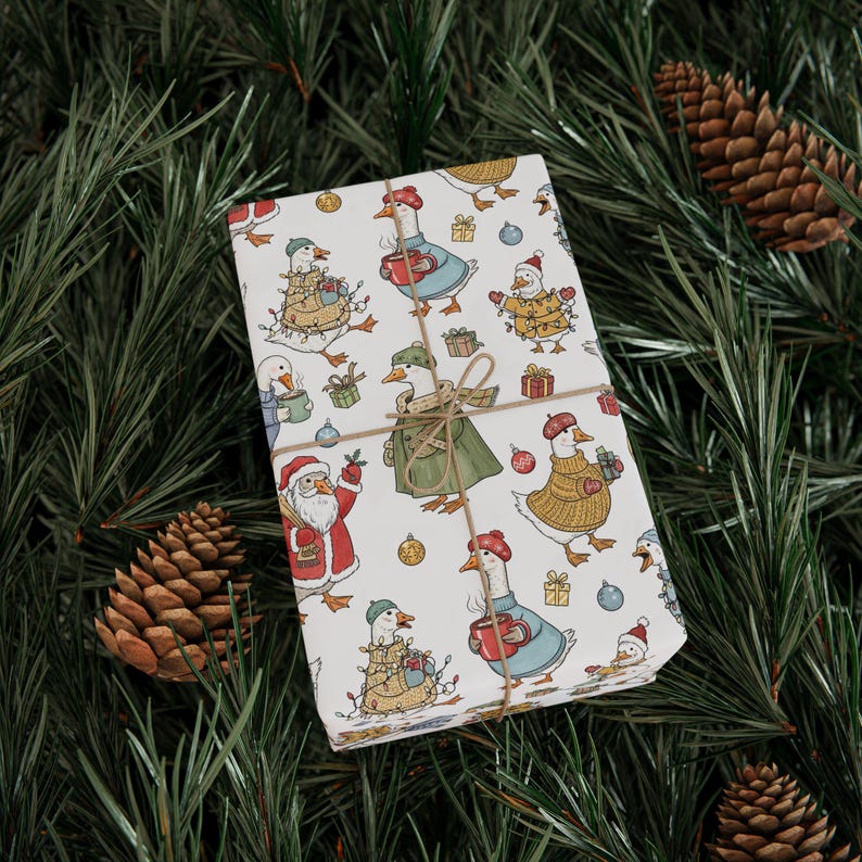 Funny Christmas Goose Wrapping Paper | Whimsical Holiday Gift Wrap | Cute Animal Xmas Paper | Silly Goose Humor image 3