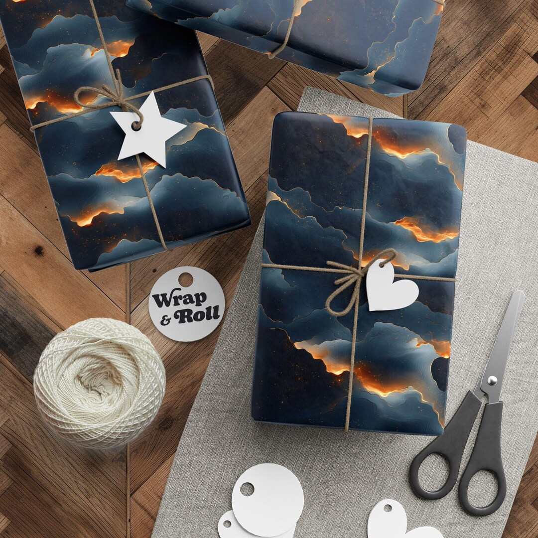 Stormy Cloud Wrapping Paper | Celestial Gold and Black Gift Wrap ...