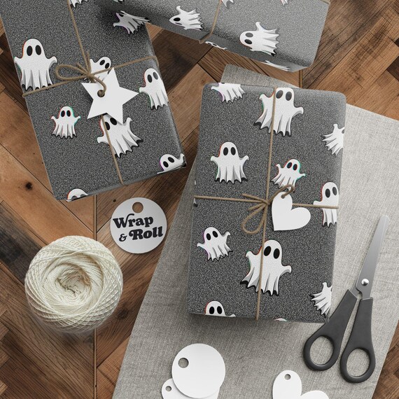 Funny Glitch Ghost Wrapping Paper | Retro VHS Spooky Gift Wrap | Creepy Cute Paper | All Occasion Horror