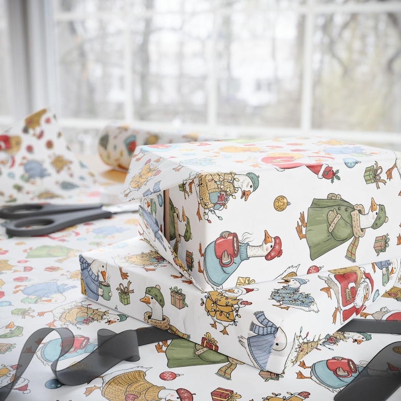 Funny Christmas Goose Wrapping Paper | Whimsical Holiday Gift Wrap | Cute Animal Xmas Paper | Silly Goose Humor image 4