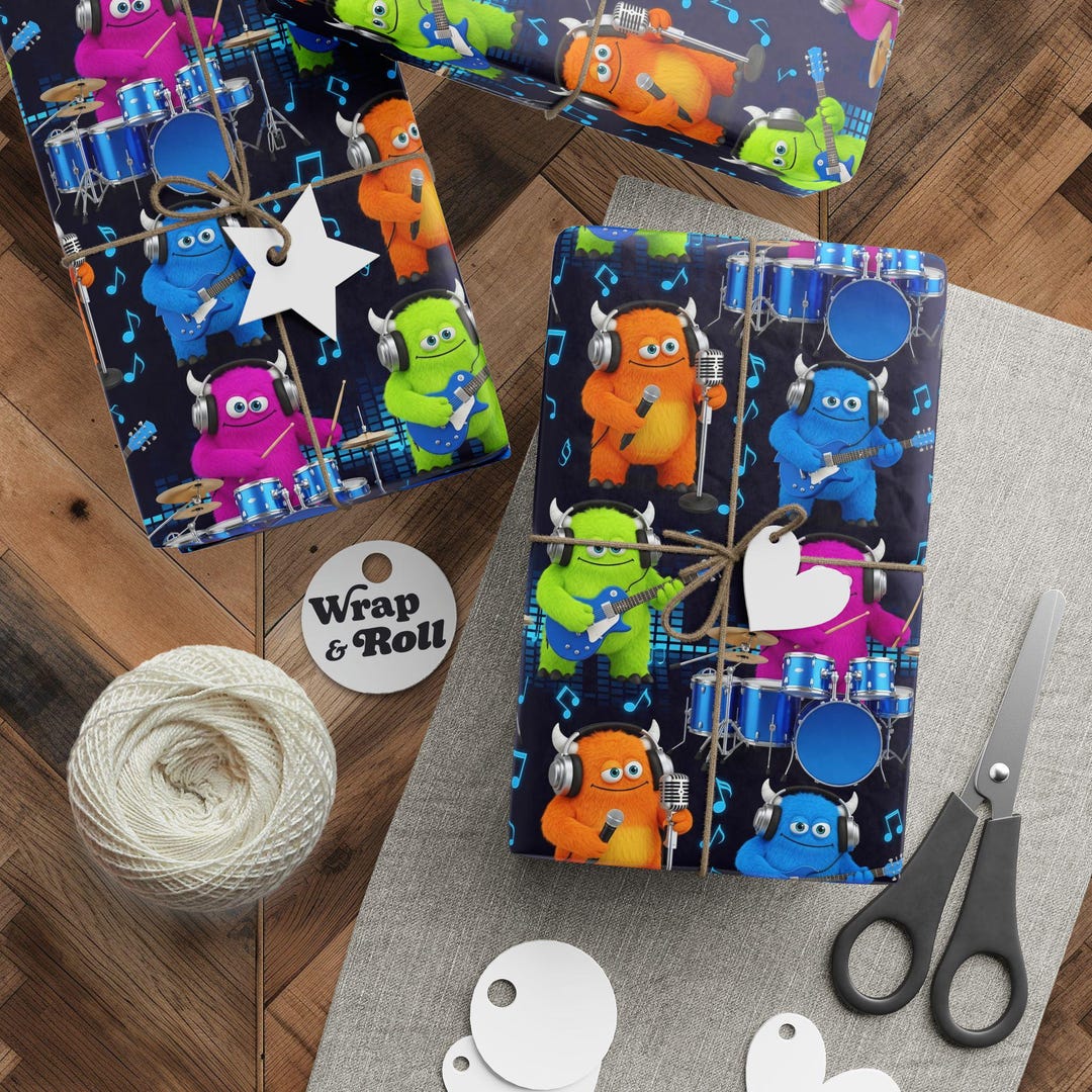 Rock Band Wrapping Paper | Music Lover Gift Wrap | Funny Monster ...