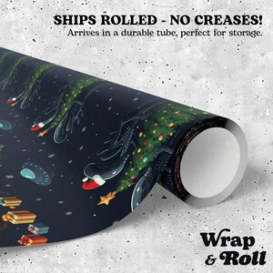 Sci-Fi-Horror-Weihnachtsgeschenkpapier | Lustiges Alien-Geschenkpapier | Feiertagsgeschenkpapier mit Galaxie-Monstern | Nerdiger Weltraum-UFO-Druck Bild 2
