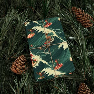 Surfing Santa Wrapping Paper | Funny Christmas Gift Wrap | Beach Xmas Paper | Vintage Xennial Gen Z Tropical Holiday Reindeer Surfer Gift image 4