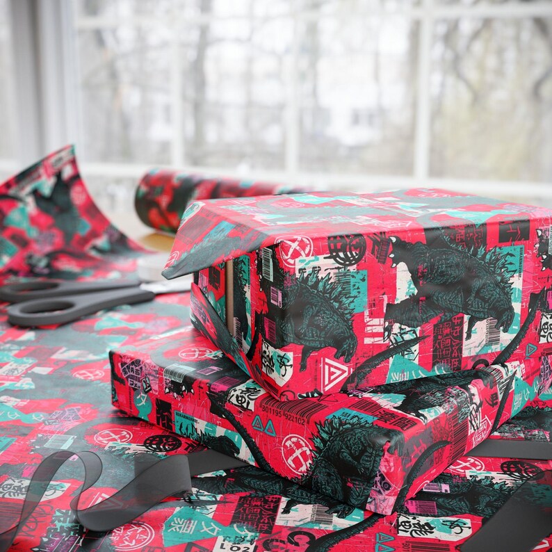 Street Art Godzilla Wrapping Paper | Graffiti Kaiju Gift Wrap | Urban Monster Paper | All Occasion Pop Art Gift image 3
